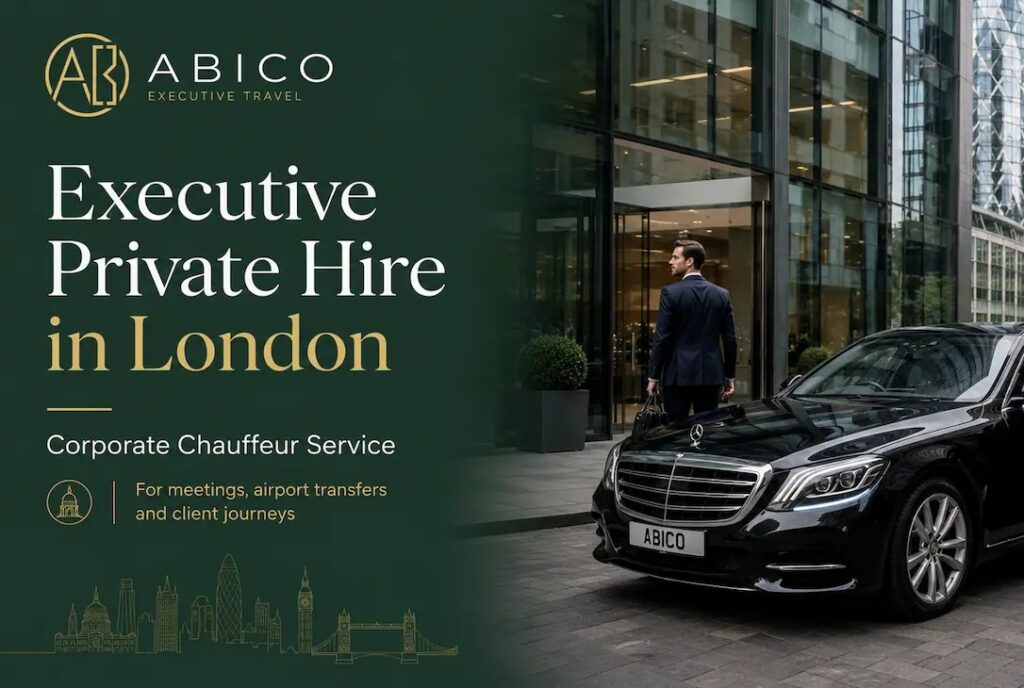 Chauffeur-driven executive private hire service in London for corporate meetings and airport travel.
