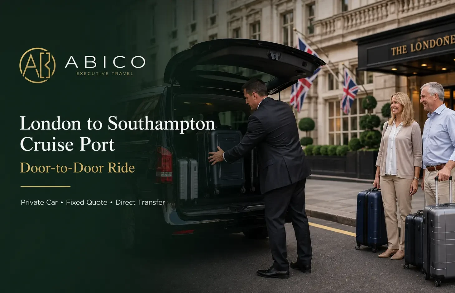Luxury private car transfer from a London hotel to Southampton Cruise Port with Abico Executive Travel.