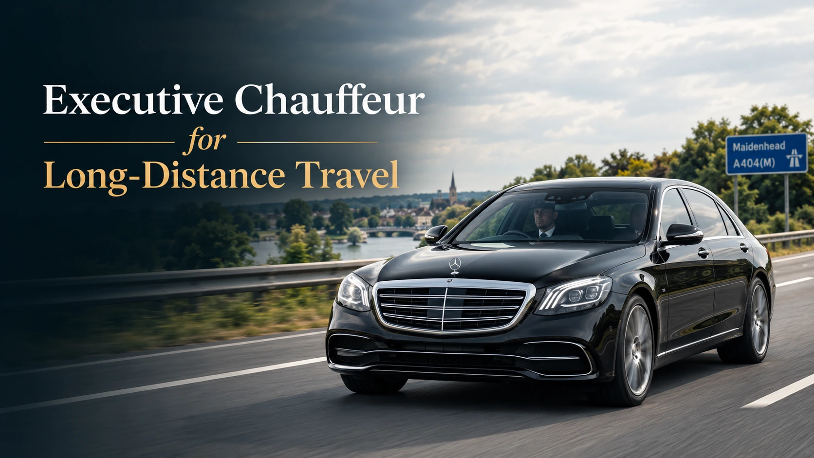 Executive chauffeur providing long-distance travel from Maidenhead, Berkshire, on a UK motorway.