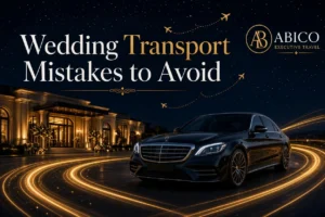Luxury black Mercedes for wedding transport mistakes to avoid – Abico Executive Travel elegant night venue transfer service

